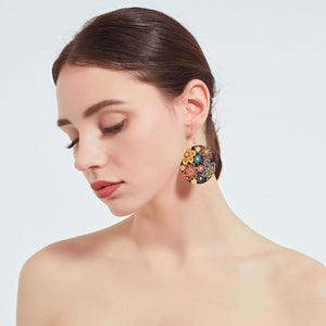 1 Pair Of European And American Style Drop Earrings, New Fashion Exaggerated Floral Design, Trendy Oversized Computer Chip Enamel Flower Earrings - Zambeel