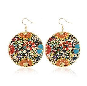 1 Pair Of European And American Style Drop Earrings, New Fashion Exaggerated Floral Design, Trendy Oversized Computer Chip Enamel Flower Earrings - Zambeel