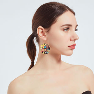 1 Pair Of European And American Style Drop Earrings, New Fashion Exaggerated Floral Design, Trendy Oversized Computer Chip Enamel Flower Earrings - Zambeel