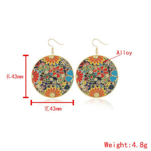 1 Pair Of European And American Style Drop Earrings, New Fashion Exaggerated Floral Design, Trendy Oversized Computer Chip Enamel Flower Earrings - Zambeel