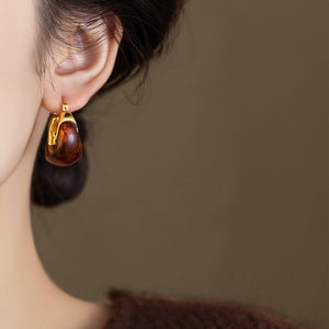 1 Pair Women's Amber Earrings French Style, High - End, Light Luxury & Vintage Ear Clips Niche, Elegant Maillard Ear Jewelry - Zambeel