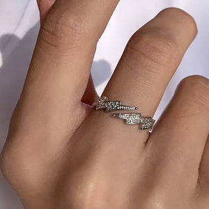 1 Piece Fashion Niche Lightning Open Ring For Men, Party Accessory, Daily Wear, Trendy Jewelry, Retro Design, Durable Rhodium - Plated Metal, Bold Accessory, Avant - Garde Shape, Ideal Gift For Style - Cons - Zambeel