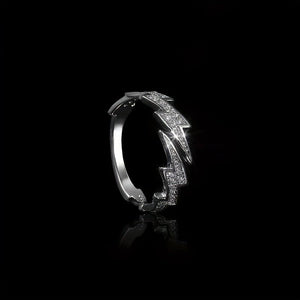 1 Piece Fashion Niche Lightning Open Ring For Men, Party Accessory, Daily Wear, Trendy Jewelry, Retro Design, Durable Rhodium - Plated Metal, Bold Accessory, Avant - Garde Shape, Ideal Gift For Style - Cons - Zambeel