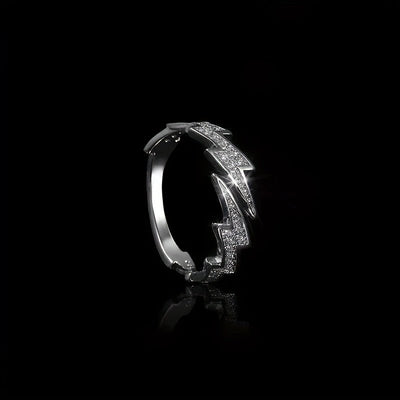 1 Piece Fashion Niche Lightning Open Ring For Men, Party Accessory, Daily Wear, Trendy Jewelry, Retro Design, Durable Rhodium - Plated Metal, Bold Accessory, Avant - Garde Shape, Ideal Gift For Style - Cons - Zambeel