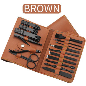 16pcs set Nail Clipper Cutter Trimmer Ear Pick Grooming Kit Manicure Set Pedicure Toe Nail Art Tools Set Kits with Bag - Zambeel