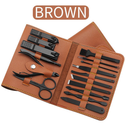 16pcs set Nail Clipper Cutter Trimmer Ear Pick Grooming Kit Manicure Set Pedicure Toe Nail Art Tools Set Kits with Bag - Zambeel