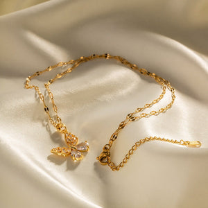 18K Gold Stainless Steel Inlaid White Zircon Butterfly Pendant Necklace - Zambeel