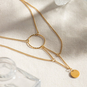 18K Gold Stainless Steel Irregular Geometric Hanging Ring Necklace - Zambeel