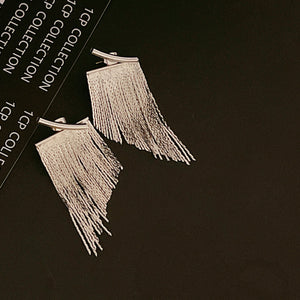 18K Heavy Metal Snake Bones Chain Line Tassel Earrings - Zambeel