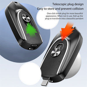 2 In 1 Mini Keychain Power Bank Keyring Hanging Buckle 2 Output Interfaces 5V 1200MAH Backup Power Bank Retractable Plug Waterproof Phone Charging Accessories - Zambeel
