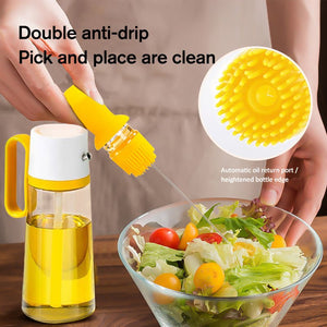 2 In 1 Oil Dispenser With Silicon Brush BBQ Oil Spray Glass Bottle Silicone For Barbecue Cooking Seasoning Bottle Kitchen Gadgets - Zambeel