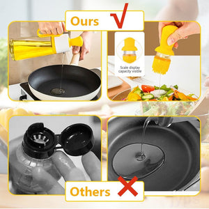 2 In 1 Oil Dispenser With Silicon Brush BBQ Oil Spray Glass Bottle Silicone For Barbecue Cooking Seasoning Bottle Kitchen Gadgets - Zambeel