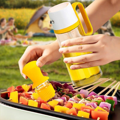 2 In 1 Oil Dispenser With Silicon Brush BBQ Oil Spray Glass Bottle Silicone For Barbecue Cooking Seasoning Bottle Kitchen Gadgets - Zambeel