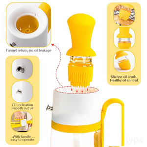 2 In 1 Oil Dispenser With Silicon Brush BBQ Oil Spray Glass Bottle Silicone For Barbecue Cooking Seasoning Bottle Kitchen Gadgets - Zambeel