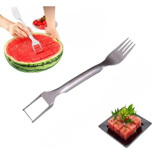 2 In 1 Watermelon Fork Slicer Multi - purpose Stainless Steel Watermelon Slicer Cutter Kitchen Fruit Cutting Fork Fruit Divider Kitchen Gadgets - Zambeel