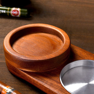 2 In 1 Wooden Ashtray Rustic Wood Whiskey Glass Cup Tray And Cigar Holder Rest Ashtray Home Office Decoration Ornaments - Zambeel