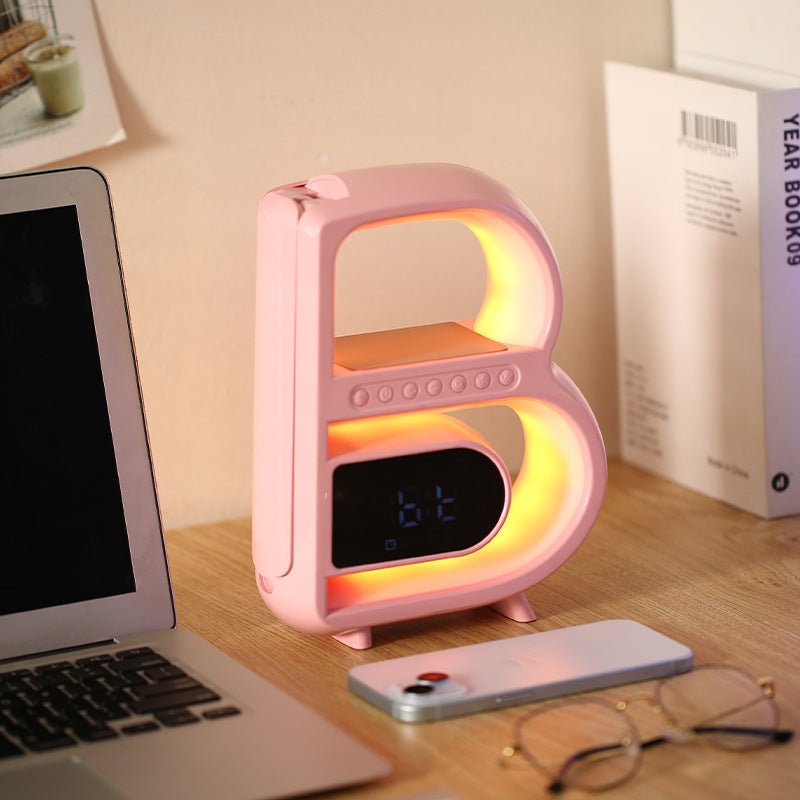 2024 New B - Shaped Blutooth Speaker Multifunctional Smart Music Rhythm Lighting Phone Wireless Charger TF Card AUX Input Standard Mode - Zambeel