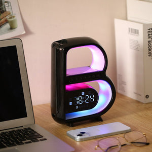 2024 New B - Shaped Blutooth Speaker Multifunctional Smart Music Rhythm Lighting Phone Wireless Charger TF Card AUX Input Standard Mode - Zambeel