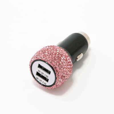 2.4A Dual Port Car Mobile Phone Charger With One For Two Diamond - Inlaid Dual Usb Car Charger Travel Car Charging Head - Zambeel