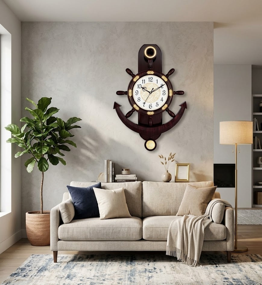 ساعة حائط بندول كلاسيكية بتصميم مرساة من سولييس