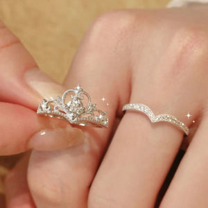 2pc Light Luxury Crown Ring For Women, 2 - in - 1 Detachable Niche Design Ins Trendy Stackable Diamond Ring, Gift For Girlfriend - Zambeel