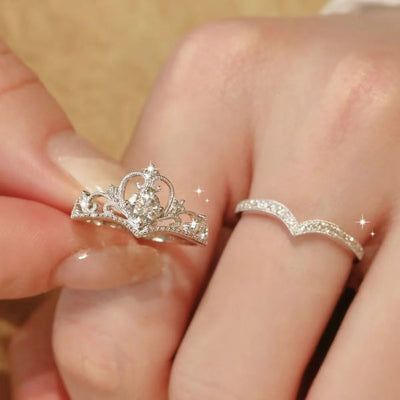 2pc Light Luxury Crown Ring For Women, 2 - in - 1 Detachable Niche Design Ins Trendy Stackable Diamond Ring, Gift For Girlfriend - Zambeel