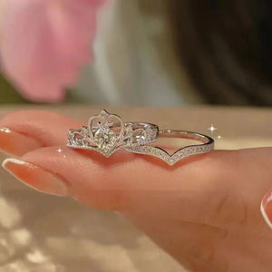 2pc Light Luxury Crown Ring For Women, 2 - in - 1 Detachable Niche Design Ins Trendy Stackable Diamond Ring, Gift For Girlfriend - Zambeel