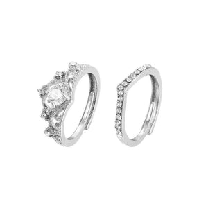 2pc Light Luxury Crown Ring For Women, 2 - in - 1 Detachable Niche Design Ins Trendy Stackable Diamond Ring, Gift For Girlfriend - Zambeel