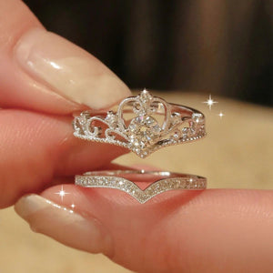 2pc Light Luxury Crown Ring For Women, 2 - in - 1 Detachable Niche Design Ins Trendy Stackable Diamond Ring, Gift For Girlfriend - Zambeel