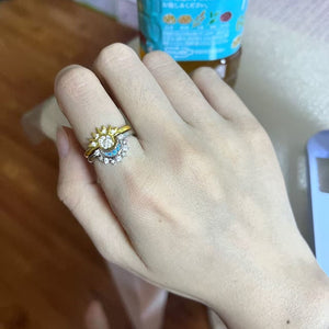 2PC Sun & Moon Couple Rings, Two - Tone Gold Silver Plated, Cubic Zirconia Adjustable Open Ring Set, Perfect Gift For Her - Zambeel