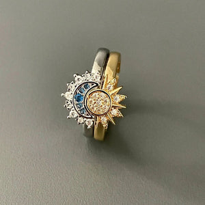 2PC Sun & Moon Couple Rings, Two - Tone Gold Silver Plated, Cubic Zirconia Adjustable Open Ring Set, Perfect Gift For Her - Zambeel