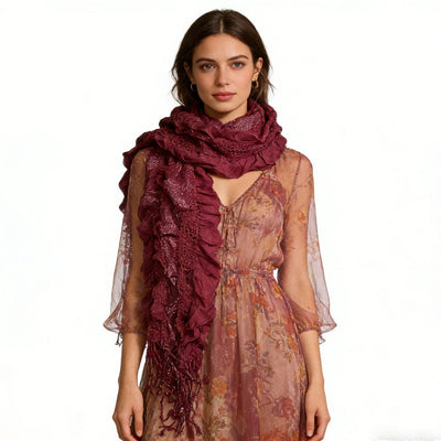 2pcs Extra Long Evening Glamour Piece Magenta Metallic Crinkle Scarf,Shimmer Textured Scarf ,Luxe Look For Evening Wear,Scarf,vacation,daily Life,evening Party,Office Appropriate Subtlety - Zambeel