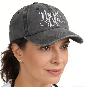 2pcs Nurse Life Hat For Women Men, Adjustable Embroidered Wash Cotton Baseball Cap - Zambeel