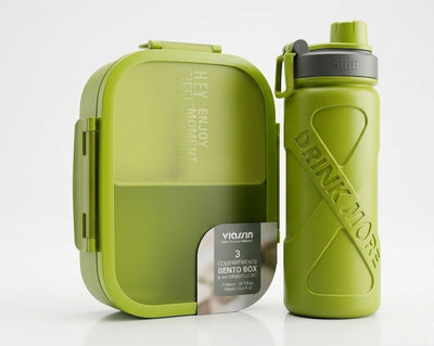 3 Compartments Bento Box & Water Bottle Set - Zambeel