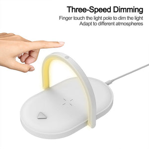 3 In 1 Foldable Wireless Charger Night Light Wireless Charging Station Stonego LED Reading Table Lamp 15W Fast Charging Light - Zambeel