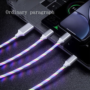 3 In 1 Micro USB Type C Cable LED Flowing Light Type C Chager Cable Mobile Phone Charging Wire - Zambeel