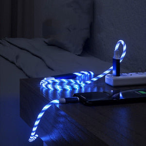 3 In 1 Micro USB Type C Cable LED Flowing Light Type C Chager Cable Mobile Phone Charging Wire - Zambeel