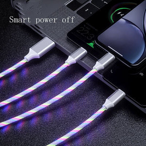 3 In 1 Micro USB Type C Cable LED Flowing Light Type C Chager Cable Mobile Phone Charging Wire - Zambeel