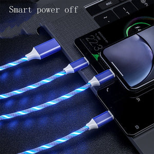 3 In 1 Micro USB Type C Cable LED Flowing Light Type C Chager Cable Mobile Phone Charging Wire - Zambeel