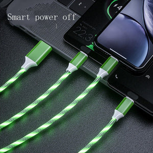 3 In 1 Micro USB Type C Cable LED Flowing Light Type C Chager Cable Mobile Phone Charging Wire - Zambeel