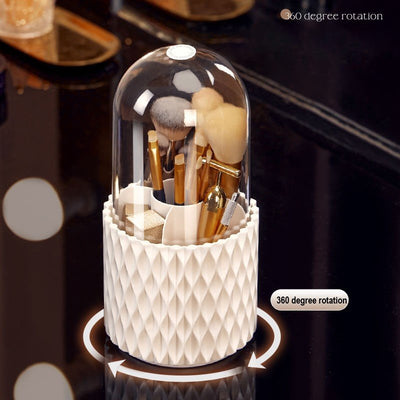 360 Rotating Large Capacity Transparent Makeup Brush Storage Pen Holder Acrylic Dust With Lid Desktop Cosmetic Storage Box - Zambeel