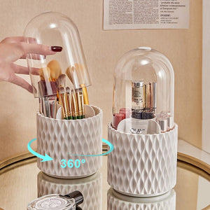 360 Rotating Large Capacity Transparent Makeup Brush Storage Pen Holder Acrylic Dust With Lid Desktop Cosmetic Storage Box - Zambeel