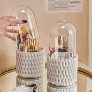 360 Rotating Large Capacity Transparent Makeup Brush Storage Pen Holder Acrylic Dust With Lid Desktop Cosmetic Storage Box - Zambeel