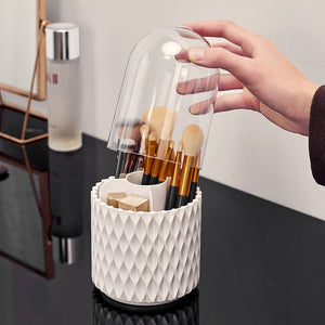 360 Rotating Large Capacity Transparent Makeup Brush Storage Pen Holder Acrylic Dust With Lid Desktop Cosmetic Storage Box - Zambeel