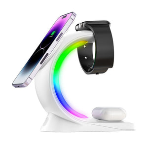 4 In 1 Magnetic Wireless Charger Fast Charging For Smart Phone Atmosphere Light Charging Station For Airpods Pro I - phone Watch - Zambeel