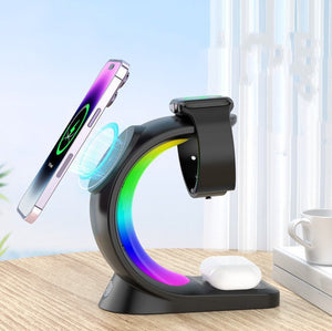 4 In 1 Magnetic Wireless Charger Fast Charging For Smart Phone Atmosphere Light Charging Station For Airpods Pro I - phone Watch - Zambeel