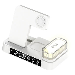 4 In 1 Multifunction Wireless Charger Station With Alarm Clock Display Foldable Wireless Charger Stand With RGB Night Light - Zambeel