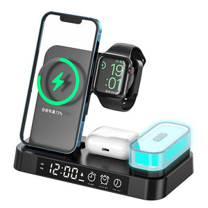 4 In 1 Multifunction Wireless Charger Station With Alarm Clock Display Foldable Wireless Charger Stand With RGB Night Light - Zambeel