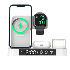 4 In 1 Multifunction Wireless Charger Station With Alarm Clock Display Foldable Wireless Charger Stand With RGB Night Light - Zambeel