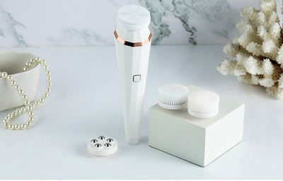 4 In 1 USB Rechargeable Electric Facial Cleansing Brush Soft Skin Care Portable Massager Face Brush Deep Cleaning Device - Zambeel